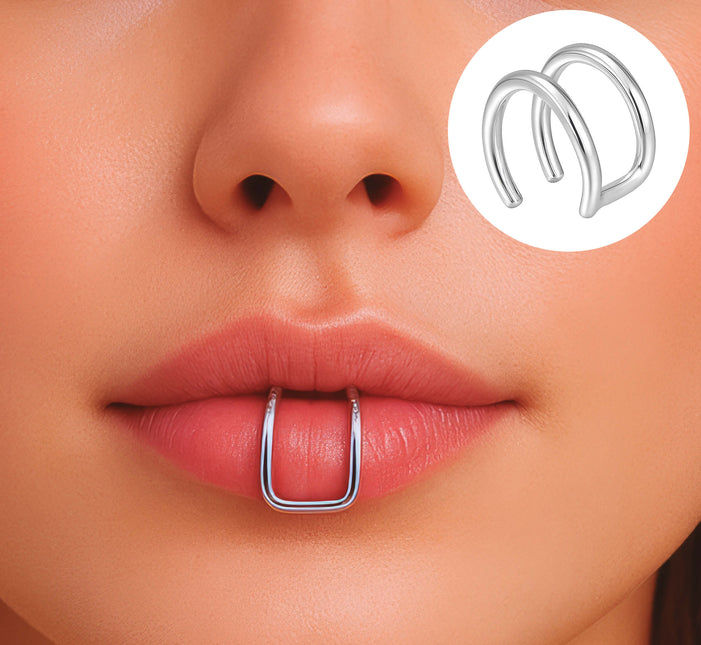Doble piercing labial falso Plata