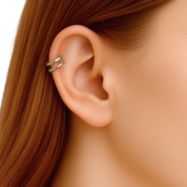 Doble piercing labial falso Plata