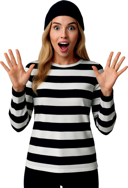 Camisa Blanca Negra Rayas Señoras