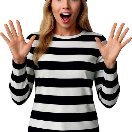 Camisa Blanca Negra Rayas Señoras