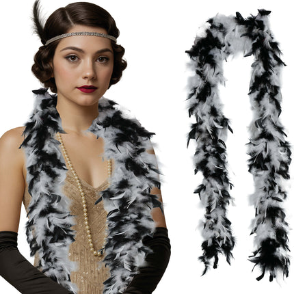 Pluma de boa, 80 gr negro/blanco