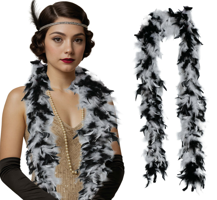 Pluma de boa, 80 gr negro/blanco