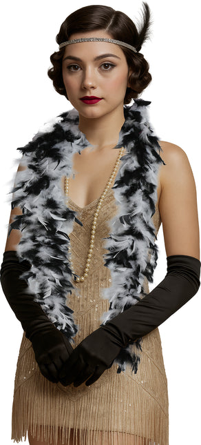 Pluma de boa, 80 gr negro/blanco