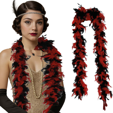 Pluma de boa, 80 gr rojo/negro