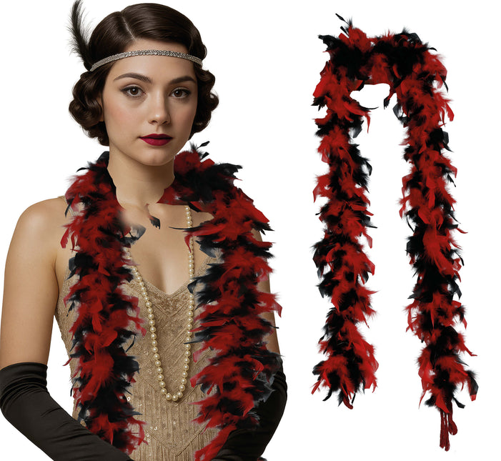 Pluma de boa, 80 gr rojo/negro