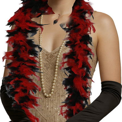 Pluma de boa, 80 gr rojo/negro