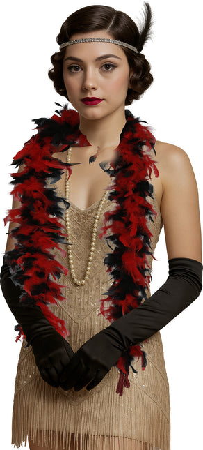 Pluma de boa, 80 gr rojo/negro