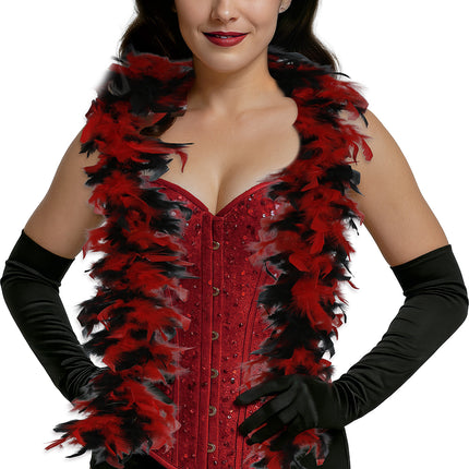 Pluma de boa, 80 gr rojo/negro