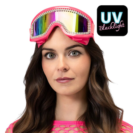 Gafas de esquí de fiesta Rave rosa neón UV
