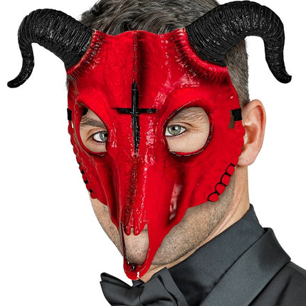 MÁSCARA DE CARNERO SATÁNICO PLÁSTICO DURO ROJO