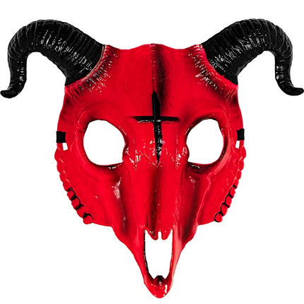 MÁSCARA DE CARNERO SATÁNICO PLÁSTICO DURO ROJO