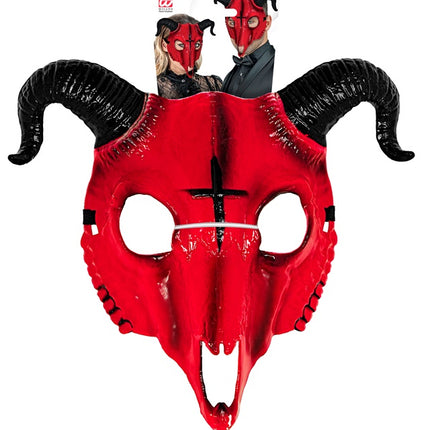MÁSCARA DE CARNERO SATÁNICO PLÁSTICO DURO ROJO