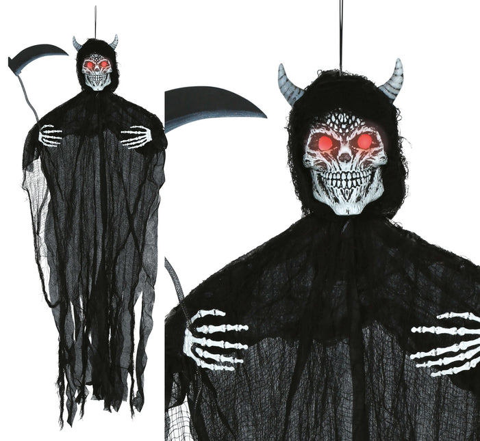 Muñeco de Halloween Diablo Esqueleto Con Luz Y Sonido 1,3m