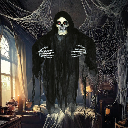 Muñeco Halloween Esqueleto Con Luz, Sonido Y Movimiento 1,20m