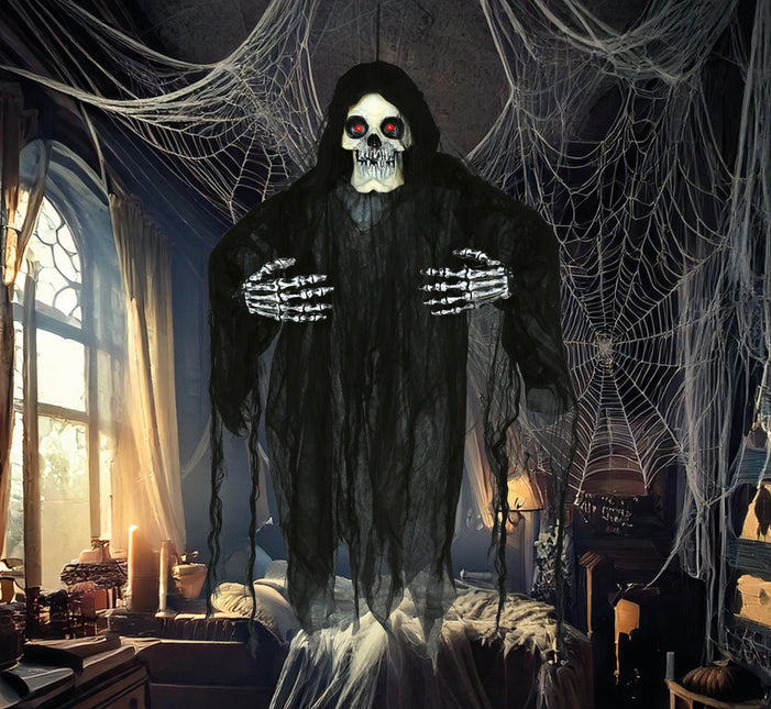 Muñeco Halloween Esqueleto Con Luz, Sonido Y Movimiento 1,20m