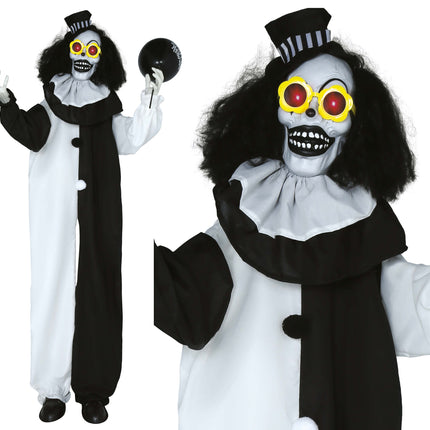 Muñeco Halloween Payaso Blanco Negro Con Luz Y Sonido 1,7m