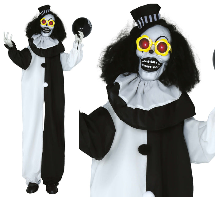 Muñeco Halloween Payaso Blanco Negro Con Luz Y Sonido 1,7m