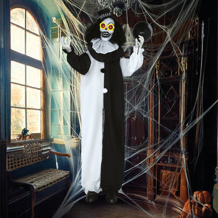 Muñeco Halloween Payaso Blanco Negro Con Luz Y Sonido 1,7m