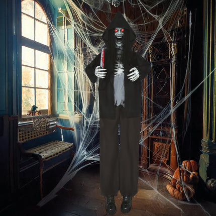 Muñeco Halloween Esqueleto Con Luz, Sonido Y Movimiento Negro 1,8m