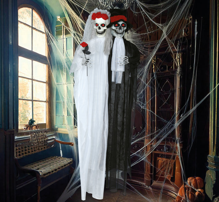 Muñeca Halloween Pareja Nupcial Con Luz Y Sonido 1,85m