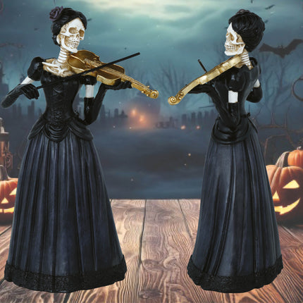 Halloween Esqueleto Mujer Con Violín 26cm