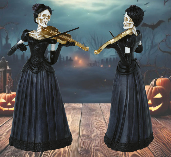 Halloween Esqueleto Mujer Con Violín 26cm