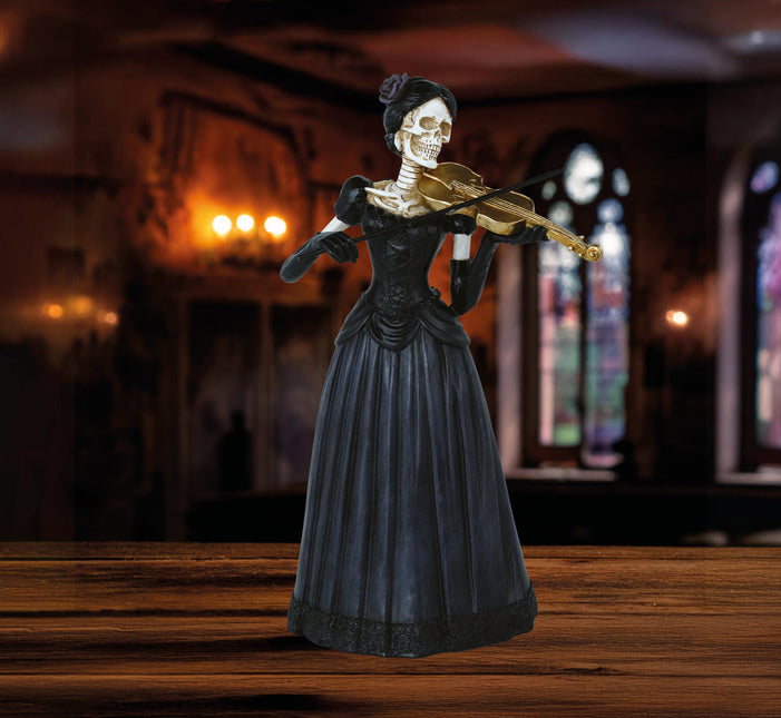 Halloween Esqueleto Mujer Con Violín 26cm