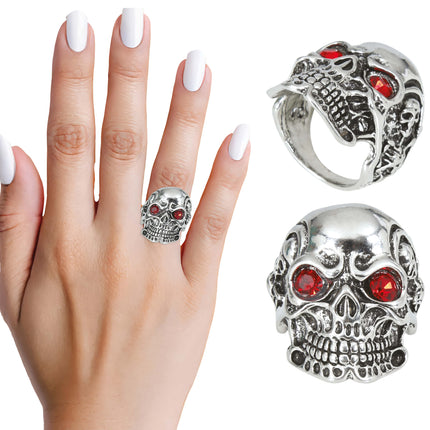 Anillo Plata Roja Calavera