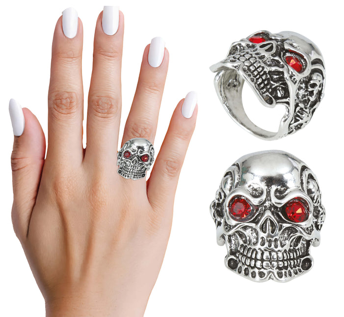 Anillo Plata Roja Calavera