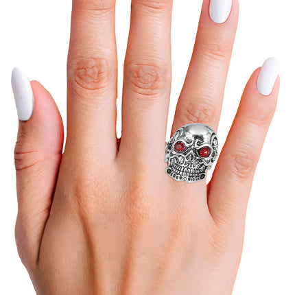 Anillo Plata Roja Calavera