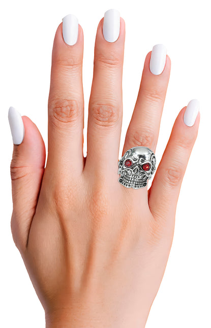 Anillo Plata Roja Calavera