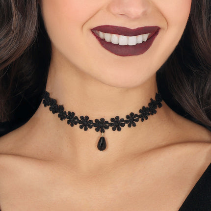 Collar Negro Flores