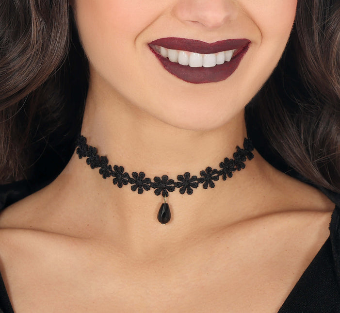 Collar Negro Flores