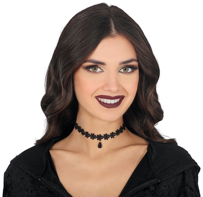 Collar Negro Flores