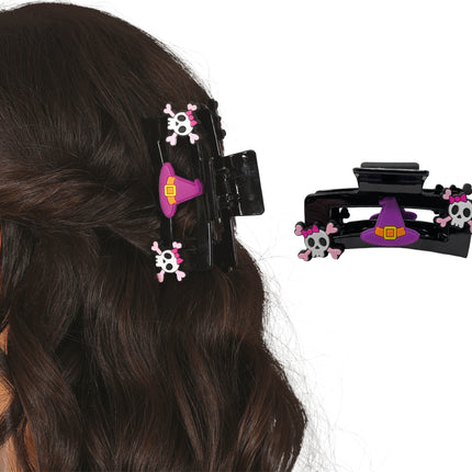 Pinza de pelo de Halloween Calavera rosa 2uds