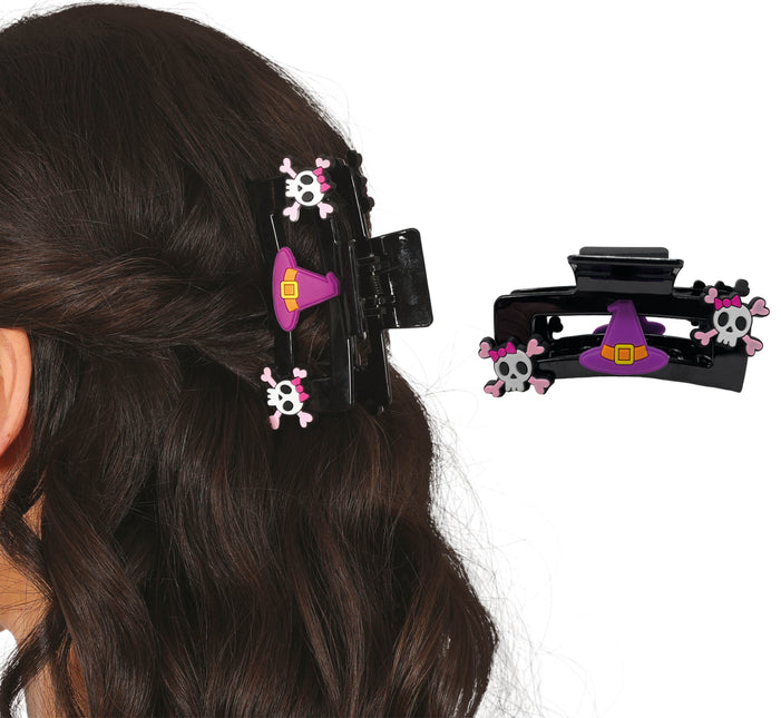 Pinza de pelo de Halloween Calavera rosa 2uds