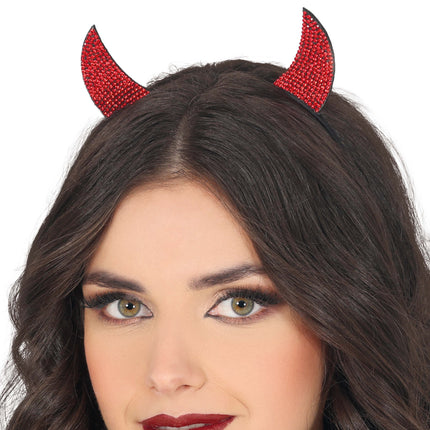 Diadema de Halloween Diablo Rojo con Pedrería