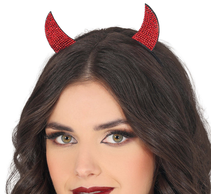 Diadema de Halloween Diablo Rojo con Pedrería
