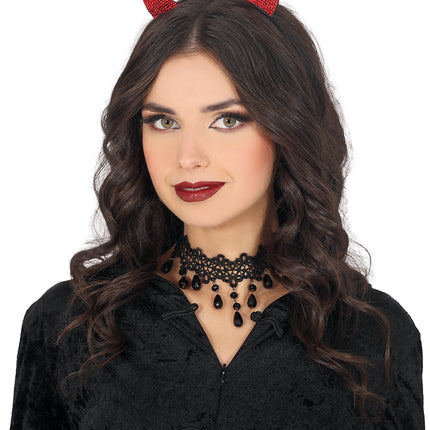 Diadema de Halloween Diablo Rojo con Pedrería