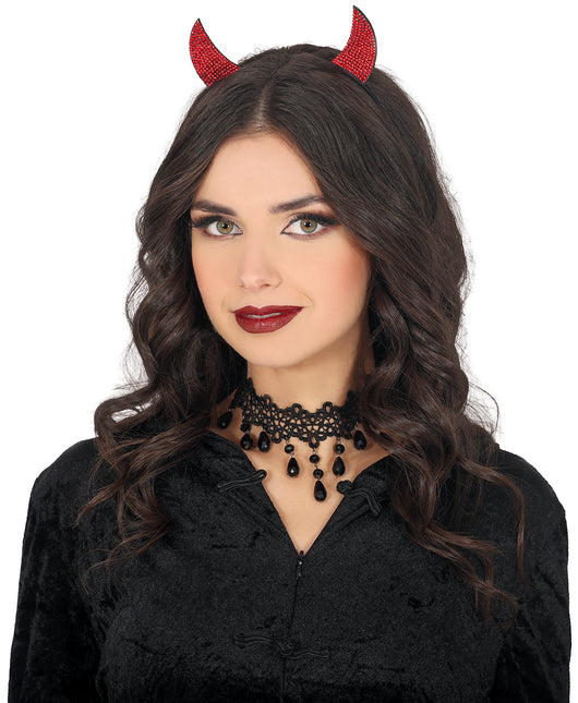 Diadema de Halloween Diablo Rojo con Pedrería