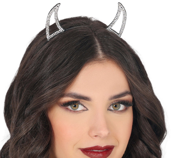 Diadema de Halloween Diablo Plateado con Pedrería