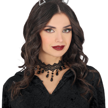 Diadema de Halloween Diablo Plateado con Pedrería