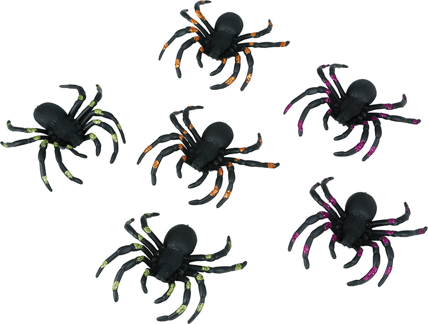 Araña Falsa Negra Purpurina 7cm 6pcs