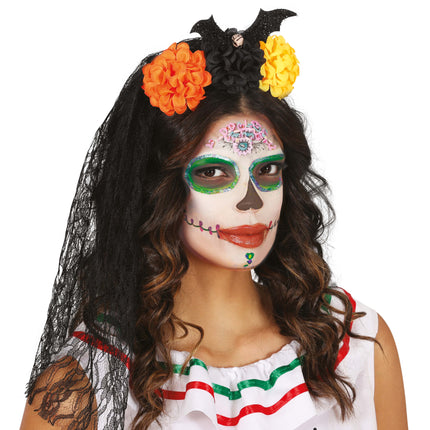 Diadema de Halloween Velo y Flores