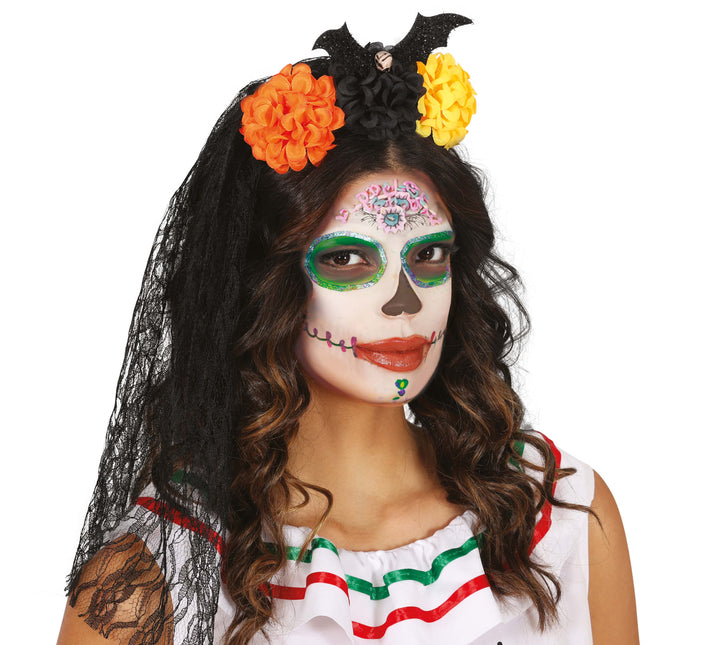 Diadema de Halloween Velo y Flores