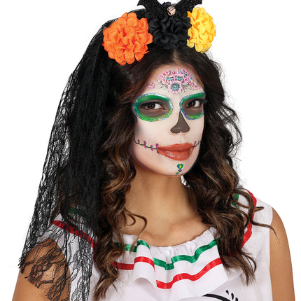 Diadema de Halloween Velo y Flores