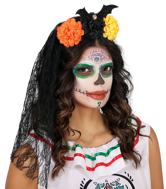 Diadema de Halloween Velo y Flores