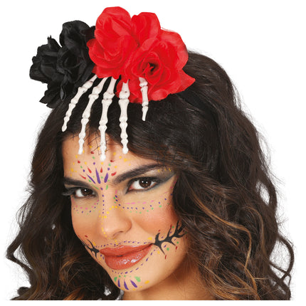 Diadema de Halloween Mano de Esqueleto con Flor