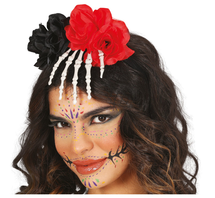 Diadema de Halloween Mano de Esqueleto con Flor