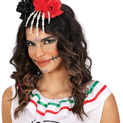 Diadema de Halloween Mano de Esqueleto con Flor